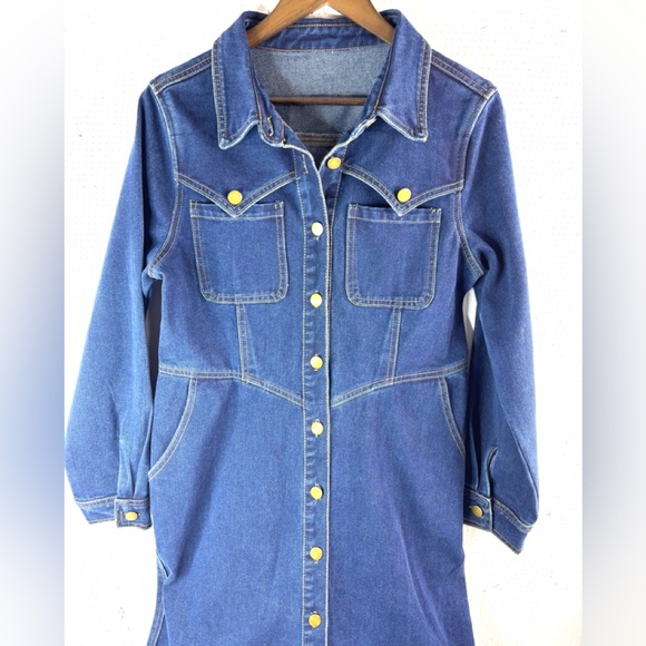 MOTF L Button Front Blue Denim Midi Dress - Picture 3 of 9